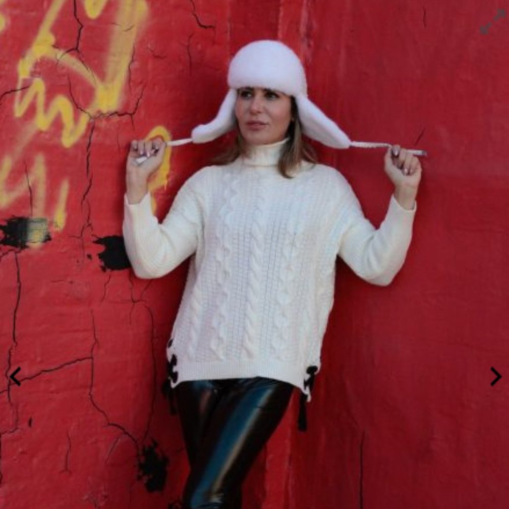 Tweed and Fur trapper hat with pearls.